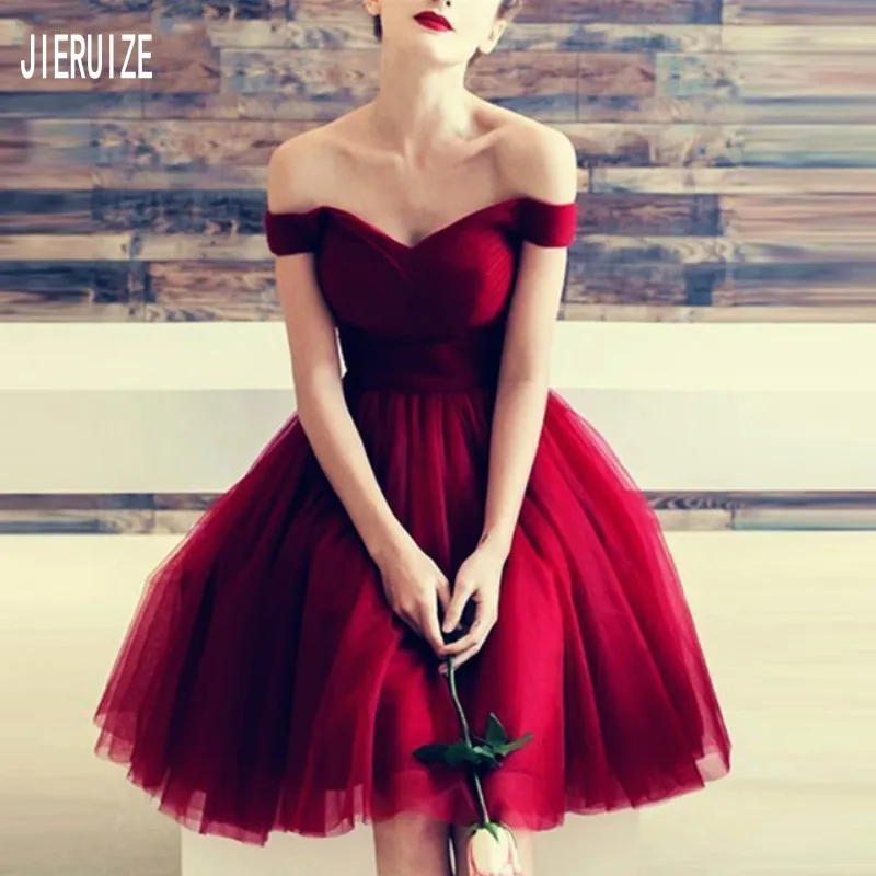 JIERUIZE Burgundy Tulle Short Wedding Dresses Off Shoulder Lace Up Back A Line Mini Bridal Gown Wedding Gowns robe de mariee
JIERUIZE Burgundy Tulle Short Wedding Dresses Off Shoulder Lace Up Back A Line Mini Bridal Gown Wedding Gowns robe de mariee