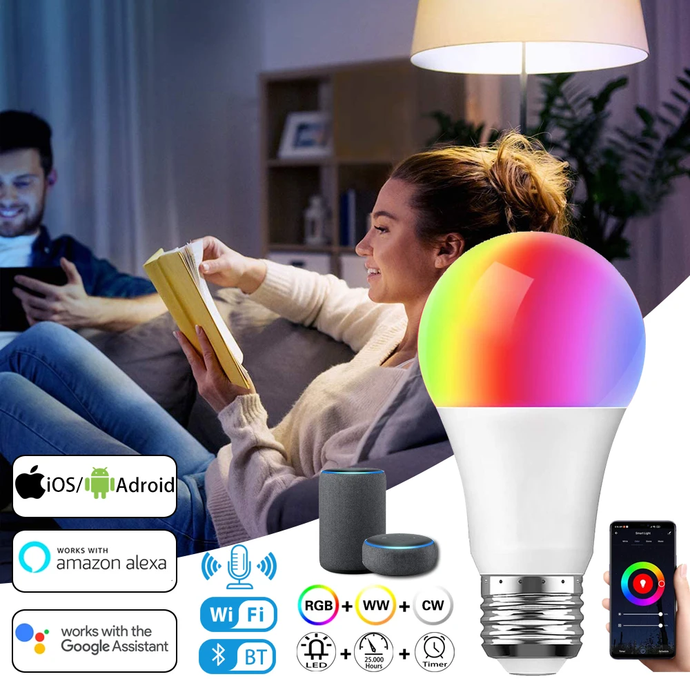 E27 Light Bulb Smart Light Control Lamp LED RGB Light Dimmable 5-20w LED Lamp Colorful Changing Bulb LED Lampada Decor Home
E27 Light Bulb Smart Light Control Lamp LED RGB Light Dimmable 5-20w LED Lamp Colorful Changing Bulb LED Lampada Decor Home