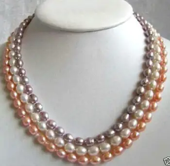 7-8mm 3 Rows Multi-Color Genuine Pink White Purple Pearl Clasp Necklace 17-19"AA
7-8mm 3 Rows Multi-Color Genuine Pink White Purple Pearl Clasp Necklace 17-19"AA