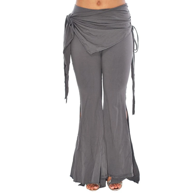 

Tribal Fusion High Waist Flare Trousers Practice Pants with Panel Side Slits Gothic Belly Dance Pants