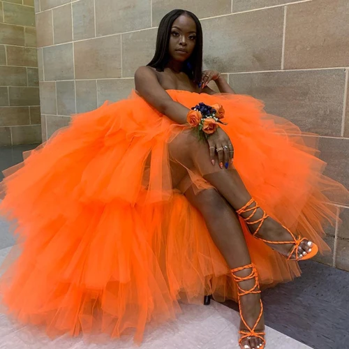 

Extra Puffy Pretty Orange Tulle Dress Plus High Low Tulle Skirts Women Long Tutu Skirt For Gilrs Birthday Party Saias Wholesale