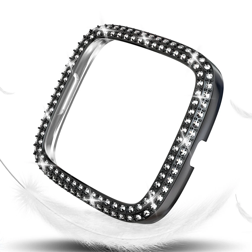 

Fashion Two Rows Diamond PC Cover for Fitbit Sense Versa 3 2 1/Lite Watch Case Versa3 Bumper Women Bling Protector Frame