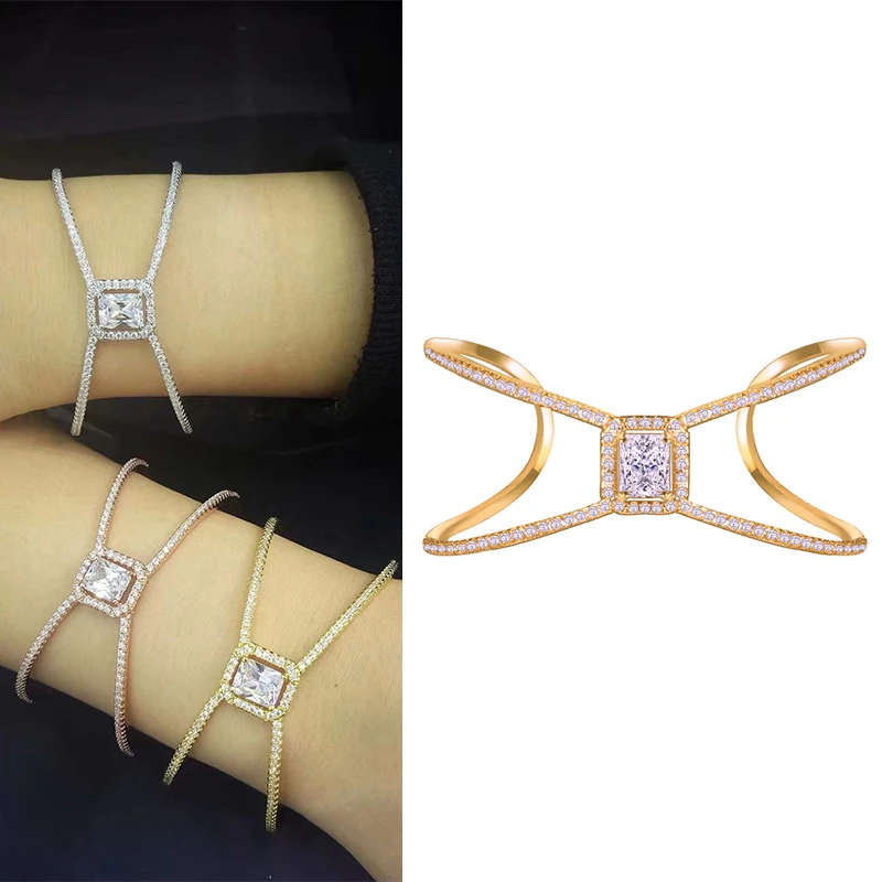 Bracelets on Hand Cuff Charm Bangles Copper Metal With Big Crystal And Full Zirconia Stone for Couple Women Jewelry 
Bracelets on Hand Cuff Charm Bangles Copper Metal With Big Crystal And Full Zirconia Stone for Couple Women Jewelry