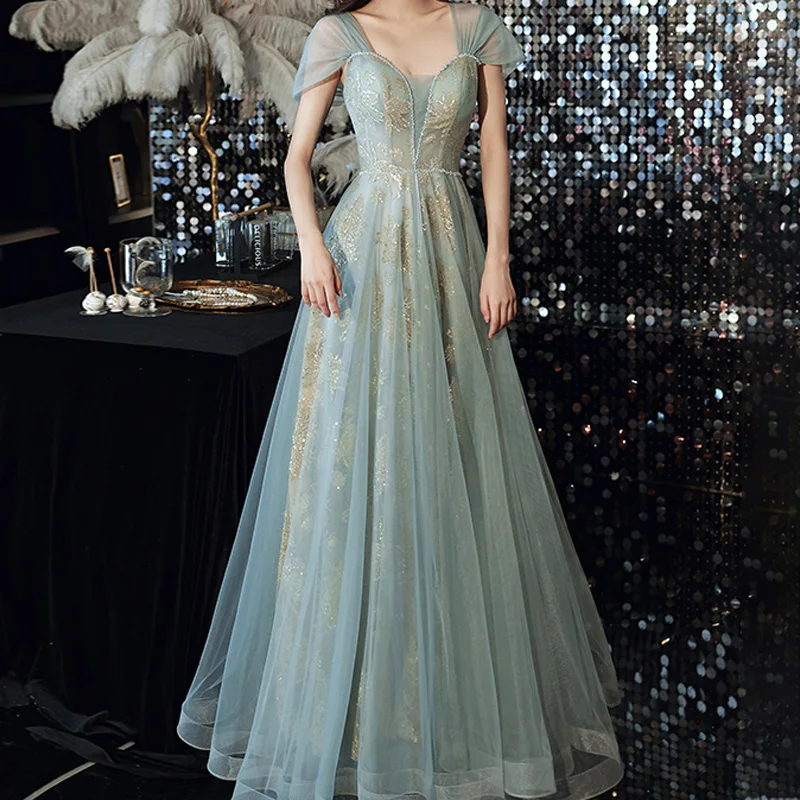Mint Evening Dress Off the Shoulder Lace-up Back Prom Gowns Pleats Tulle with Gold
Mint Evening Dress Off the Shoulder Lace-up Back Prom Gowns Pleats Tulle with Gold