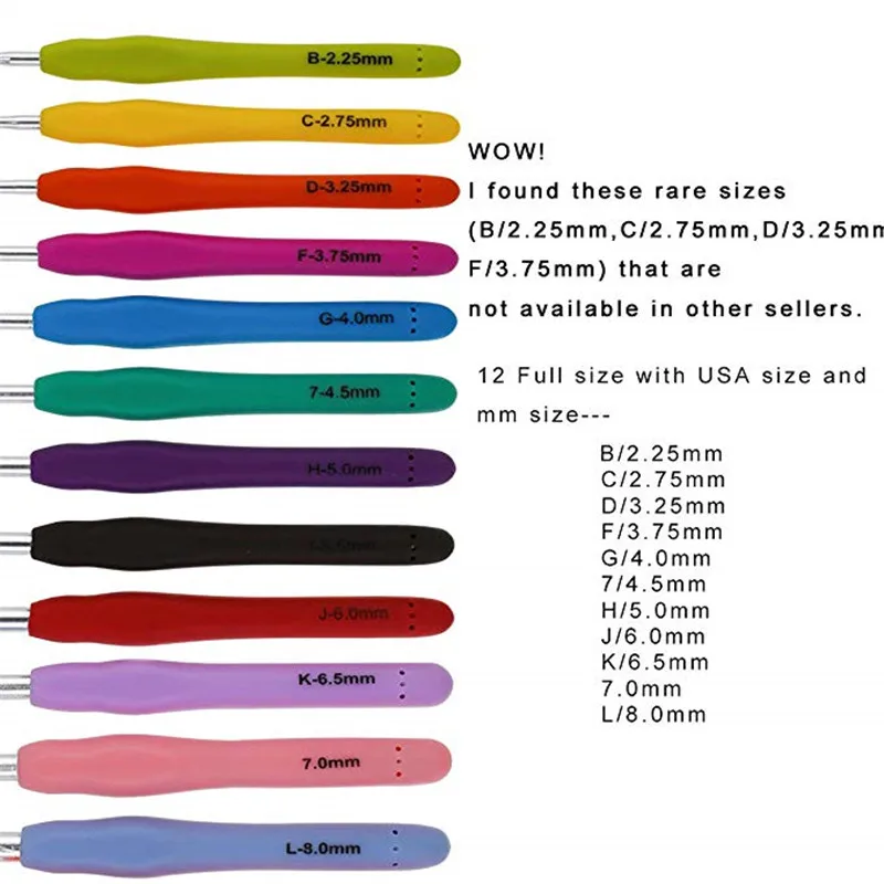 12Pcs 2.25mm-8.0mm Ergonomic Crochet Hooks Set Long Soft Handle Crochet Needles Yarn Weave Knitting Needles for Arthritic Hands (4)