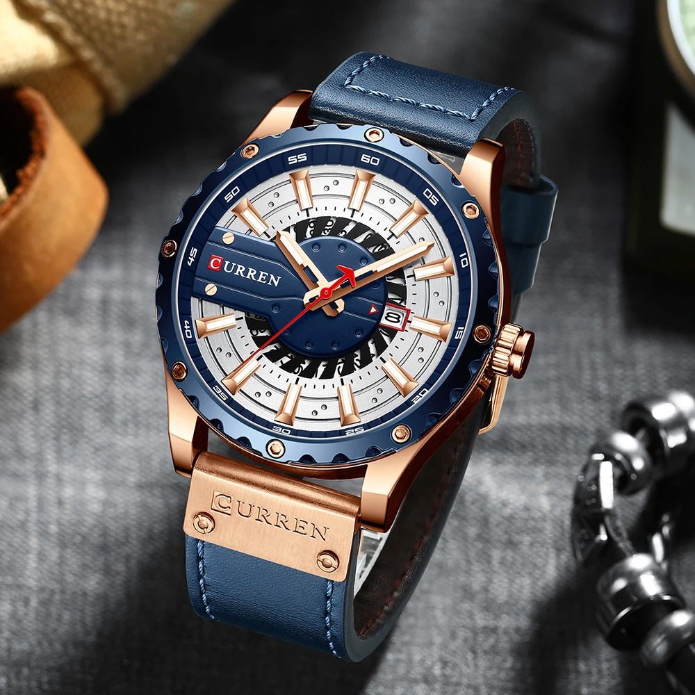 Curren Mens Watches Top Brand Luxury Sport Leather Watch Men Unique Big Dial Wristwatches Waterproof Relogio Masculino 2020 | Наручные