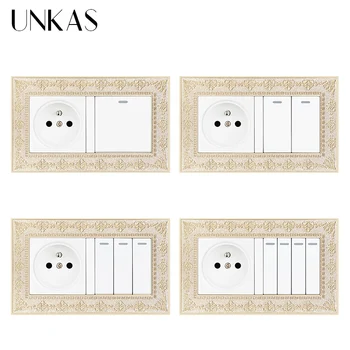 UNKAS 4D Zinc Alloy Metal Panel Russia Spain French Socket + 1 2 3 4 Gang 1 / 2 Way On / Off Light Switch Embossing Retro Frame
UNKAS 4D Zinc Alloy Metal Panel Russia Spain French Socket + 1 2 3 4 Gang 1 / 2 Way On / Off Light Switch Embossing Retro Frame