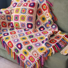 Artesanal daisy tricô mão viciado retro crochê borlas cobertor feltro bay janela banket moderno do vintage mexicano cobertor(China)