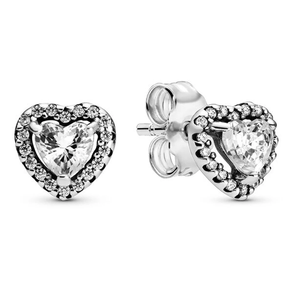 Authentic 925 Sterling Silver Sparkle Elevated Heart Fashion Stud Earrings For Pandora Women Bead Charm Gift DIY Jewelry | Украшения и