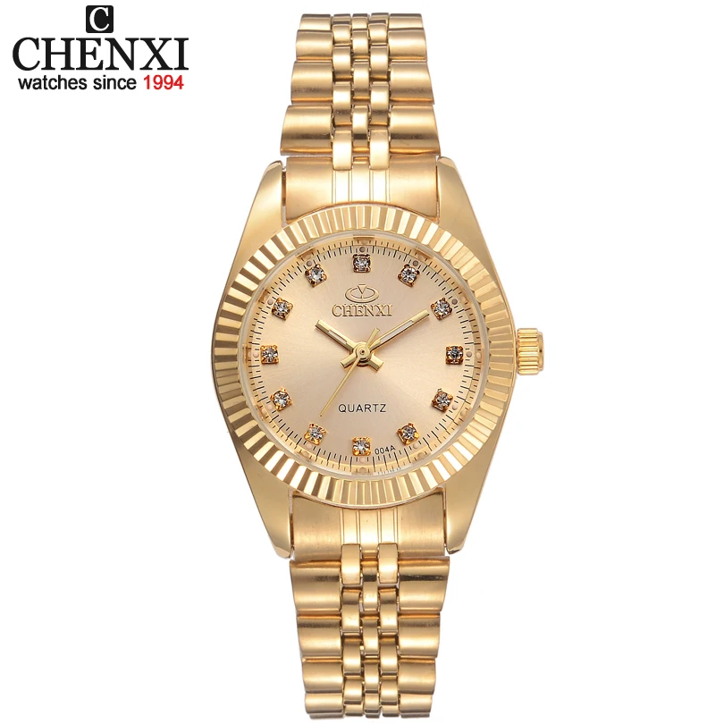 Часы CHENXI женские с кристаллами брендовые Роскошные деловые золотистые желтые |