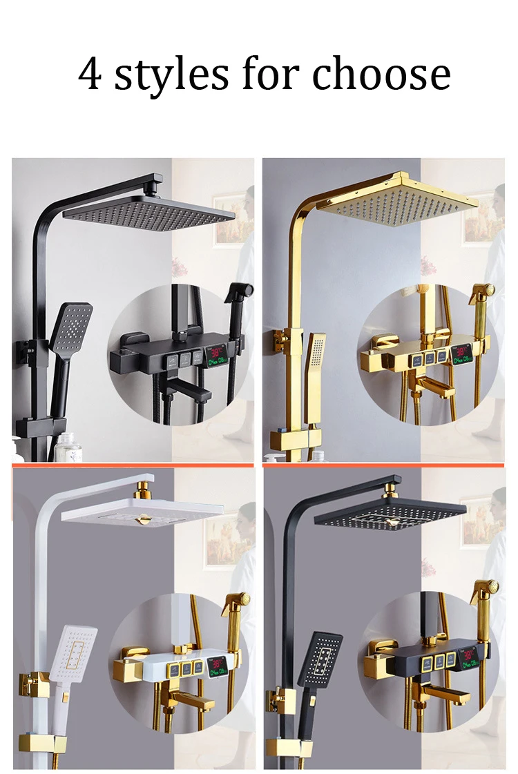 Digital black shower set thermostatic bath mixer bathroom shower set Gold Bathtub faucet with display digital shower set White Digital black shower set thermostatic bath mixer bathroom shower set Gold Bathtub faucet with display digital shower set White