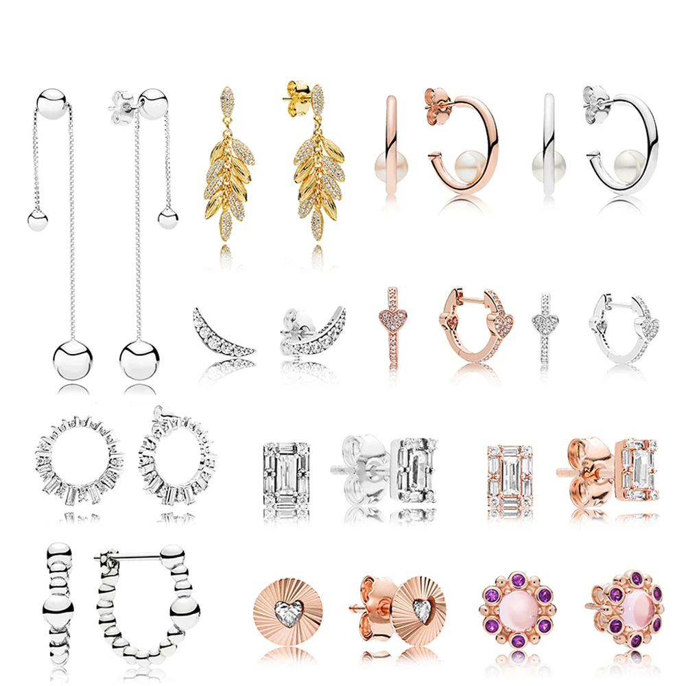 

100% 925 Sterling Silver SHINE GRAINS ROSE Fans Pearls Luminous Ice Earring String Of Beads Hanging Lunar Light Earrings