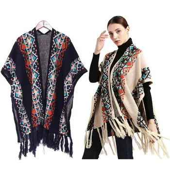Ethnic Style Oversized Poncho Blanket Geometric Stripes Contrast Color Cardigan Sweater Womens Winter Tassels Shawl Wrap Scarf
Ethnic Style Oversized Poncho Blanket Geometric Stripes Contrast Color Cardigan Sweater Womens Winter Tassels Shawl Wrap Scarf
