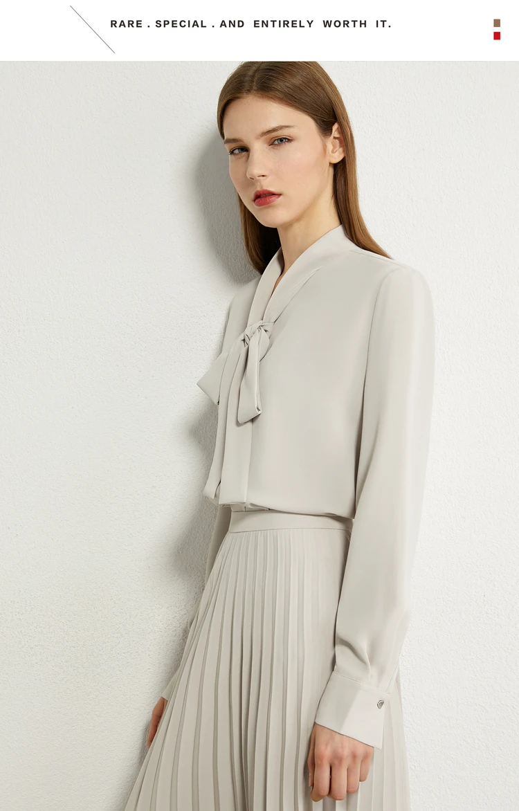 AMII Minimalism Autumn Olstyle Set Fashion Bow Neck Full Sleeve Loose Women Shirt High Waist Pleated Female Skirt 12040337