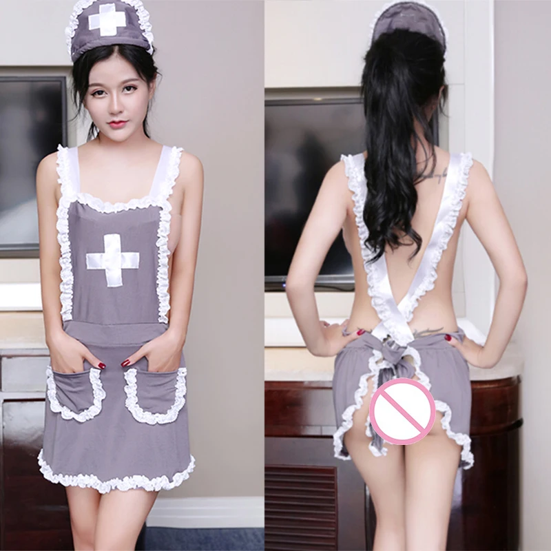 Hot 1 Set Women Sexy Uniform Nurse Cosplay Babydoll Underwear Chemises Lingerie Sexy Erotic Costumes Halloween Role Play Grey