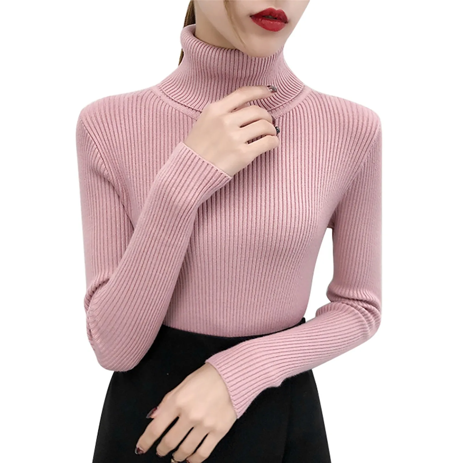 

2023 Plus Size Turtleneck Sweater Women Winter Autumn Long Sleeve Elasticity Bottoming Tops Solid Color Slim Fit Knit Pullovers