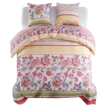 

Vidaxl part. Bedding Set Flower/stripe 200x200/80x80 cm pink