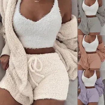 3Pcs Women Autumn Plush Sexy Crop Top Long Sleeve Coat Drawstring Shorts Suit Women's Hooded Sports Suits Sexy Sportswear Tracks 
3Pcs Women Autumn Plush Sexy Crop Top Long Sleeve Coat Drawstring Shorts Suit Women's Hooded Sports Suits Sexy Sportswear Tracks