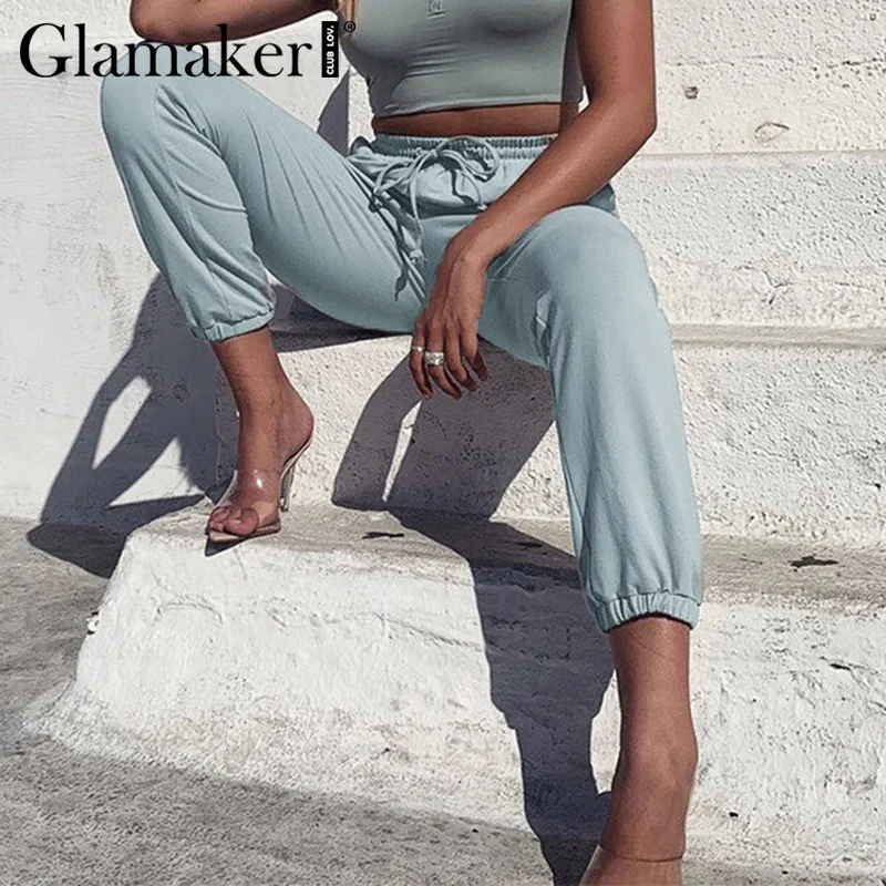 Glamaker Casual solid sweatpants black pants Elastic knitting high waist women pants Female loose streetwear jogging trousers
Glamaker Casual solid sweatpants black pants Elastic knitting high waist women pants Female loose streetwear jogging trousers