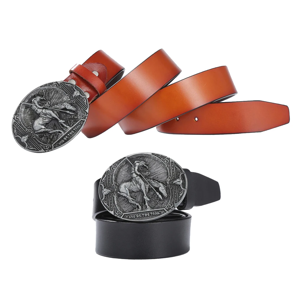 Rodeo Knight Oval Buckle Leather Belt Native Buckle Jeans Pants Accessories Rodeo Knight Oval Buckle Leather Belt Native Buckle Jeans Pants Accessories