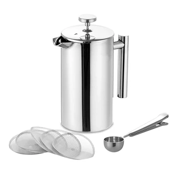 Botique-800 ML French Press,27Oz,Double Wall Stainless Steel Tea Cafetiere Kettle, with Coffee Measuring Spoon&5 Filter Sns
Botique-800 ML French Press,27Oz,Double Wall Stainless Steel Tea Cafetiere Kettle, with Coffee Measuring Spoon&5 Filter Sns
