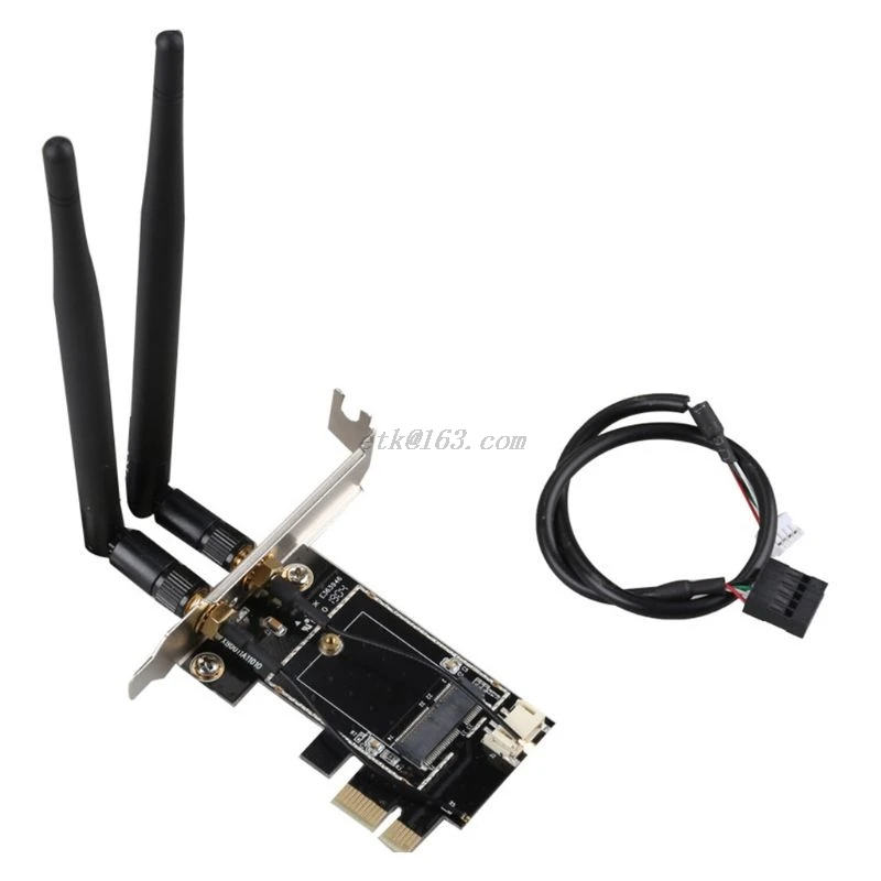 

Bluetooth-compatible Wireless Card to pciE-1X to NGFF-Ekey PCIE Laptop Pc WIFI WLAN Card Adapter Dual Antenna Adapter Board