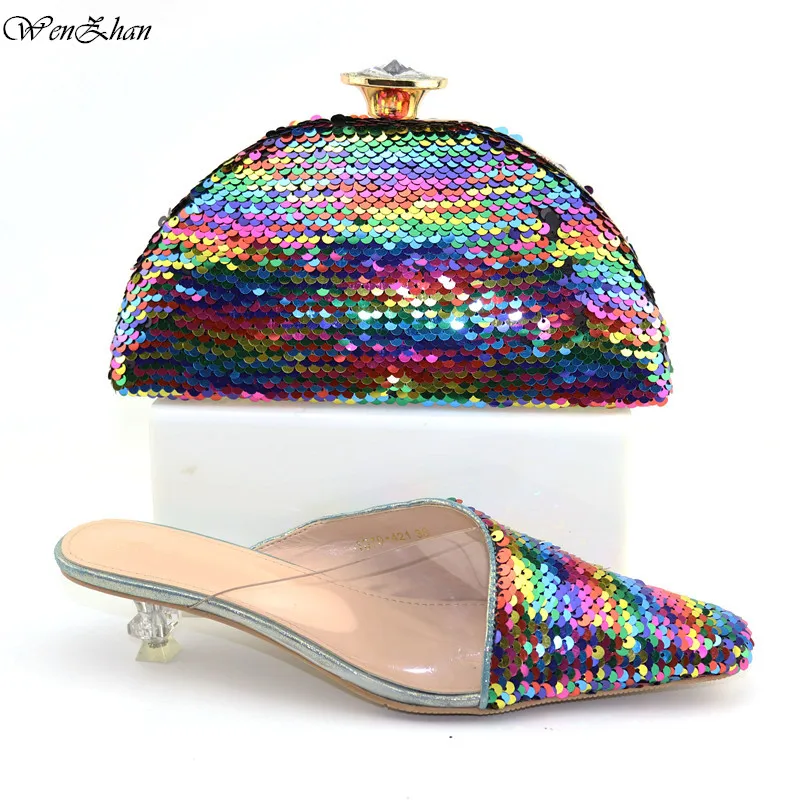 Latest Sequins Shining Pointed Toe Women Evening Party Shoes with Matching Handbag 4.8cm Lower Heel Summer Shoes And Bags C98-20
Latest Sequins Shining Pointed Toe Women Evening Party Shoes with Matching Handbag 4.8cm Lower Heel Summer Shoes And Bags C98-20