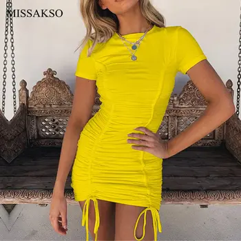 Missakso Sexy Club Women Bandage Mini Dress Party Short Sleeve Lace Up Solid Black White Spring Summer Bodycon Ruched Dress 
Missakso Sexy Club Women Bandage Mini Dress Party Short Sleeve Lace Up Solid Black White Spring Summer Bodycon Ruched Dress