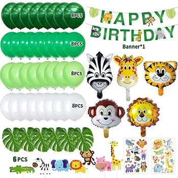 Jungle Kids Party Birthday Decorations Happy Birthday Banner with Palm Leaves Latex Balloons and Safari Forest Animal
Jungle Kids Party Birthday Decorations Happy Birthday Banner with Palm Leaves Latex Balloons and Safari Forest Animal