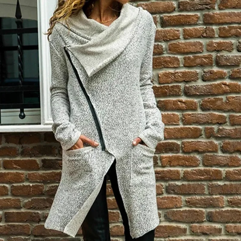 Casual Coat Lapel Zipper Pocket Irregular Women's 2019 Autumn Winter Coats & Jackets Streetwear Long Coat Female Grey Wine Tops
Casual Coat Lapel Zipper Pocket Irregular Women's 2019 Autumn Winter Coats & Jackets Streetwear Long Coat Female Grey Wine Tops