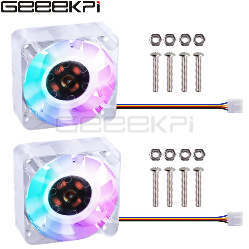 GeeekPi 2 шт. 4010 бесщеточный RGB светильник Вентилятор охлаждения ШИМ красочный медленный мигающий прозрачный