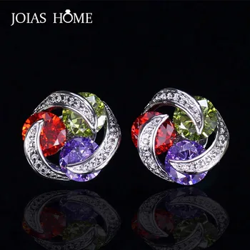 JoiasHome 925 sterling silver earrings Korean version mix and match colorful zircon flower shape earrings exquisite wedding gift 
JoiasHome 925 sterling silver earrings Korean version mix and match colorful zircon flower shape earrings exquisite wedding gift