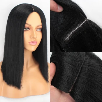 

Leeven 14inch Synthetic Lace Frontal Wigs Short Black Brown Ombre Middle Parting Straight Bob Wigs For Women