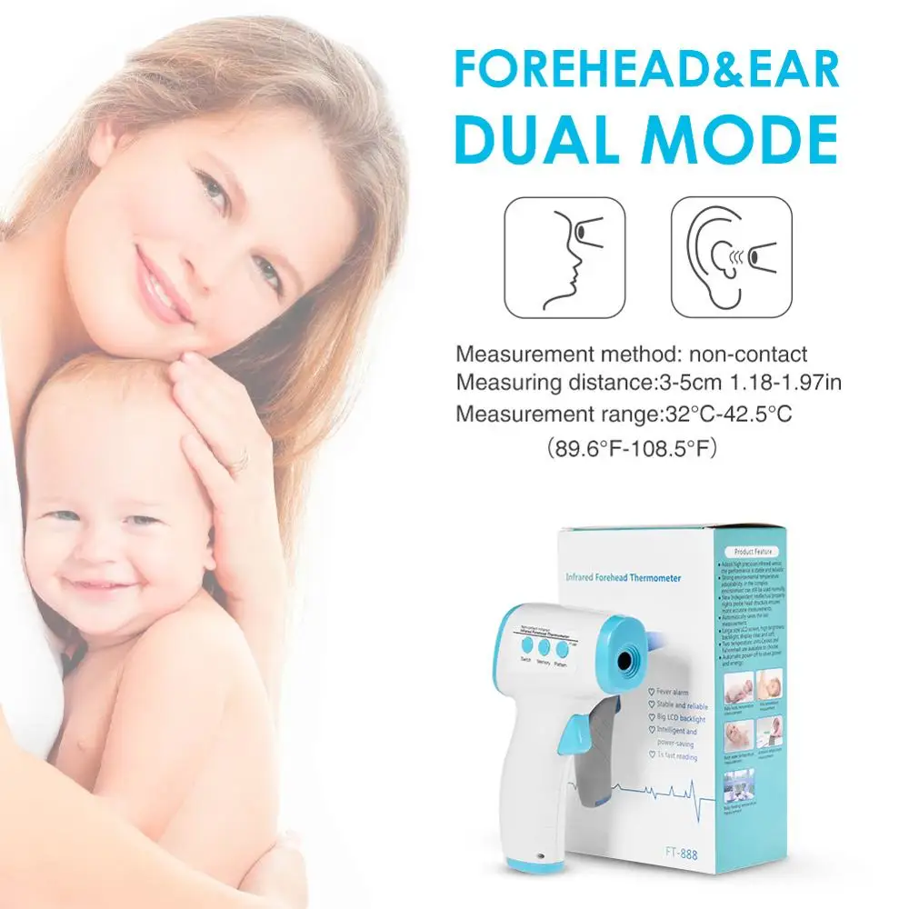 Baby Forehead Ear Thermometer Non-Contact Digital Measurement Infrared Temporal Thermometer With LCD light With Free Gift
Baby Forehead Ear Thermometer Non-Contact Digital Measurement Infrared Temporal Thermometer With LCD light With Free Gift