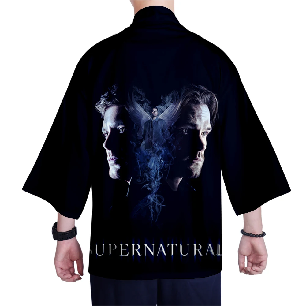 Мужская рубашка с коротким рукавом Supernatural Japanese kimono Повседневная в стиле хип хоп