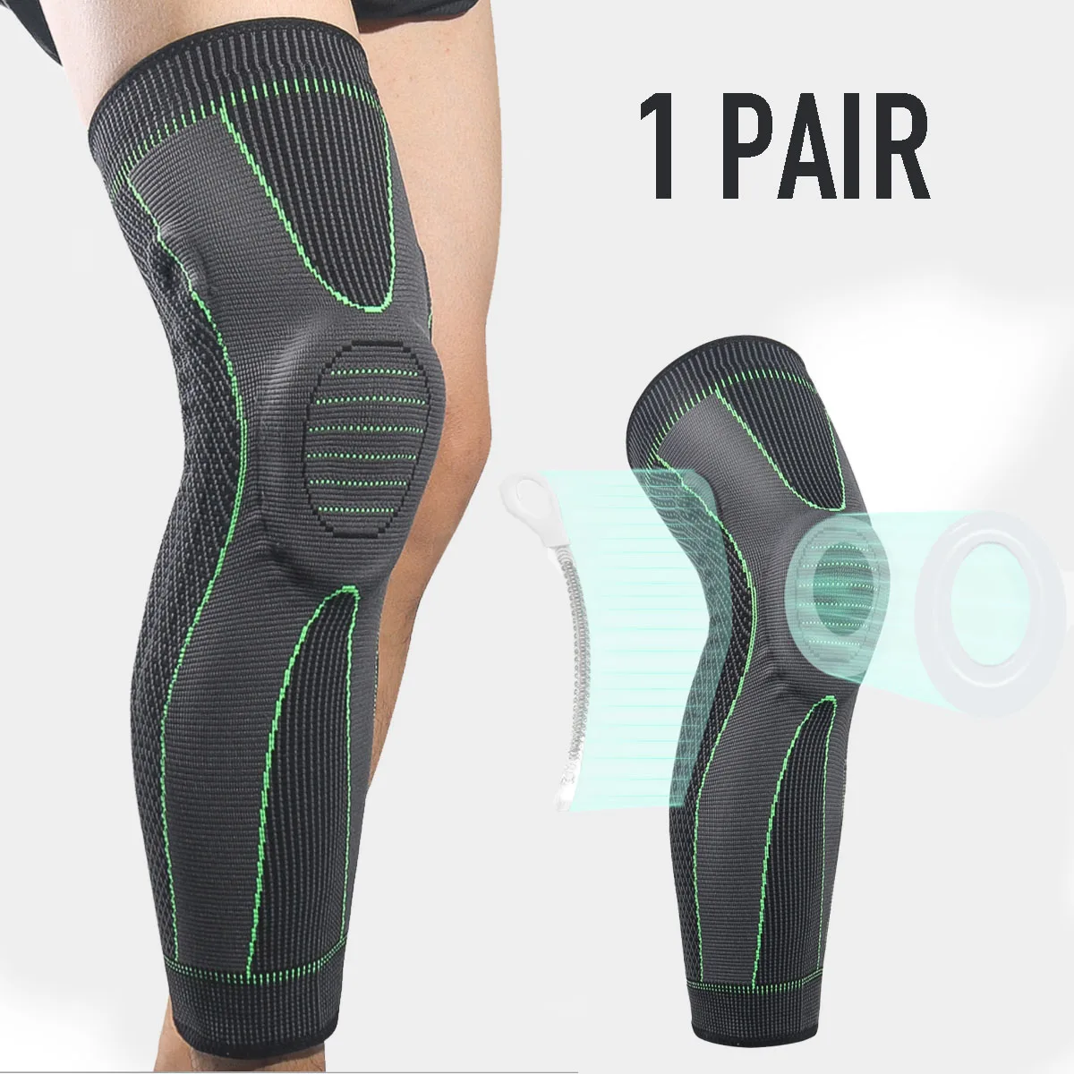 

YYTZM Ship From USA Elasticity Long Knee Protector Brace Leg Sleeve Calf Knee Support Brace Protector Leg Warm Sports Kneepads