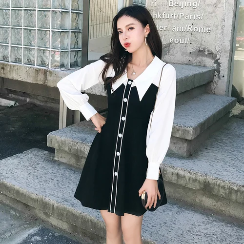 Vintage Autumn Dress Women 2019 Korean Elegant Office Work Turn Down Collar Black White Patchwork A Line Long Sleeve Dress D487
Vintage Autumn Dress Women 2019 Korean Elegant Office Work Turn Down Collar Black White Patchwork A Line Long Sleeve Dress D487