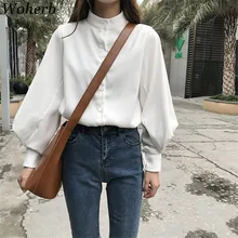 Woherb femmes hauts Blouses Vintage à manches longues automne hiver épais chemises dames coréen blanc Blusas Mujer De Moda 2019 Blouse(China)