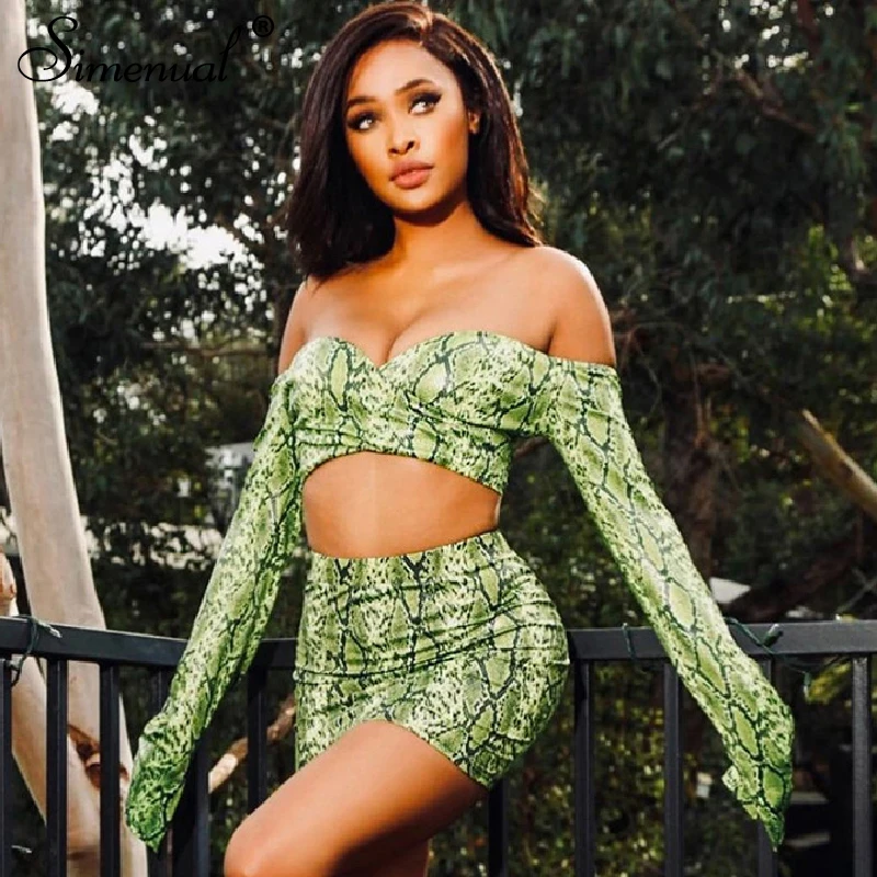 Simenual Sexy Snake Print Women Two Piece Sets Off Shoulder Long Sleeve Fashion Outfits Autumn Crop Top And Skirt Matching Set
Simenual Sexy Snake Print Women Two Piece Sets Off Shoulder Long Sleeve Fashion Outfits Autumn Crop Top And Skirt Matching Set