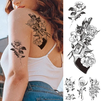 Waterproof Temporary Tattoo Stickers Peony Rose Flower Gun Flash Tattoos Female Black Sketch Body Art Arm Sexy Fake Tatto Male
Waterproof Temporary Tattoo Stickers Peony Rose Flower Gun Flash Tattoos Female Black Sketch Body Art Arm Sexy Fake Tatto Male