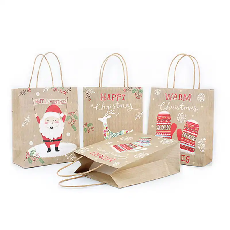 12pcs 2019 new year christmas gift bags santa sacks kraft paper