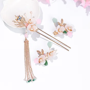 

New Retro Chinese Hanfu Dress Hairpins Tassel Pearls Metal Hair Sticks Forks Clips Bride Noiva Wedding Hair Accessories FORSEVEN