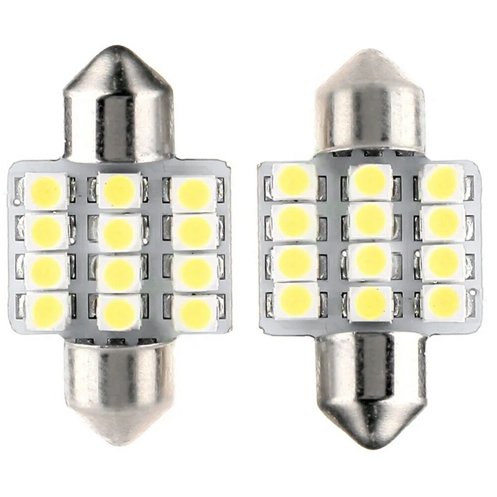 

2pcs Xenon White LED Bulbs 31mm 6565555512-SMD Dome Super Bright Interior Light For Cargo Trunk License Plate Lamps Fog Lights