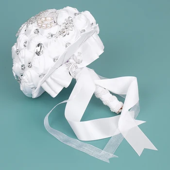 Handmade Rhinestone Bridal Wedding Bouquet Satin Rose Flower with Artificial Pearls Decorated Bouquet for Bride Wedding Supplies
Handmade Rhinestone Bridal Wedding Bouquet Satin Rose Flower with Artificial Pearls Decorated Bouquet for Bride Wedding Supplies