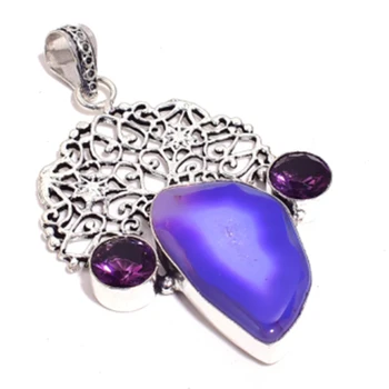 Genuine Solar Quartz + Amethyst Pendant Silver Overlay over Copper , Hand made Women Jewelry gift , P8614 
Genuine Solar Quartz + Amethyst Pendant Silver Overlay over Copper , Hand made Women Jewelry gift , P8614