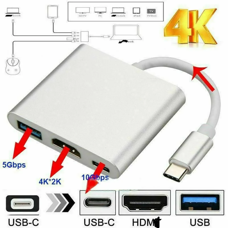 Новинка мультипорт для USB 3.1 Type C Type-C HDMI HD TV 3.0 type-c кабель адаптер преобразователь 4K