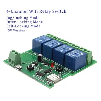 DIY DC 5V 4 Channel Jog/Inching & Self-locking WiFi Wireless Smart Switch Module
DIY DC 5V 4 Channel Jog/Inching & Self-locking WiFi Wireless Smart Switch Module