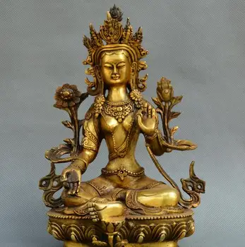 China Tibet Buddhism old bronze Gilt Green Tara Tibetan Buddha Guanyin Statue 
China Tibet Buddhism old bronze Gilt Green Tara Tibetan Buddha Guanyin Statue