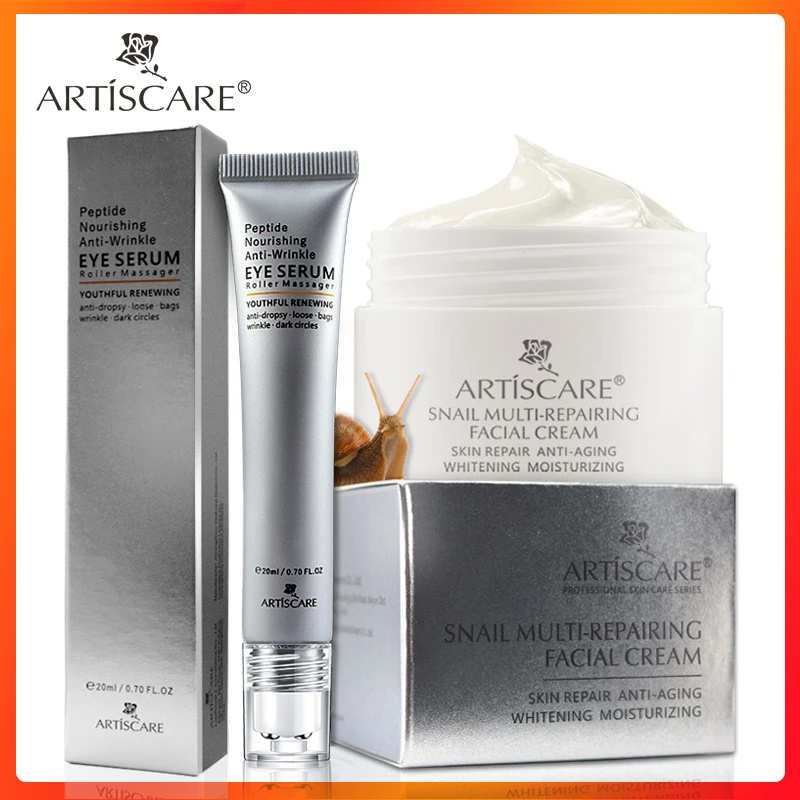 Крем для лица ARTISCARE Snail Repair + Пептидная Сыворотка глаз против морщин сужает поры
