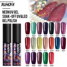 Ruhoya 5ml 블링 네온 글리터 샤이닝 젤 매니큐어베이스 및 탑 필요 uv 매니큐어 데코레이션 니스 젤 래커 끄기(China)